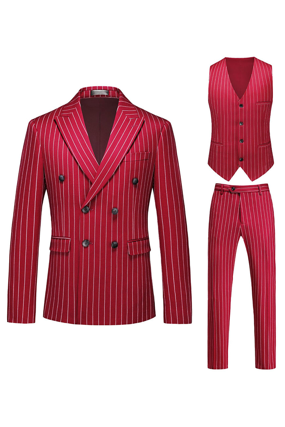 Red Striped Peak Lapel 3-Piece Men's Prom Suits