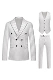 Red Striped Peak Lapel 3-Piece Men's Prom Suits