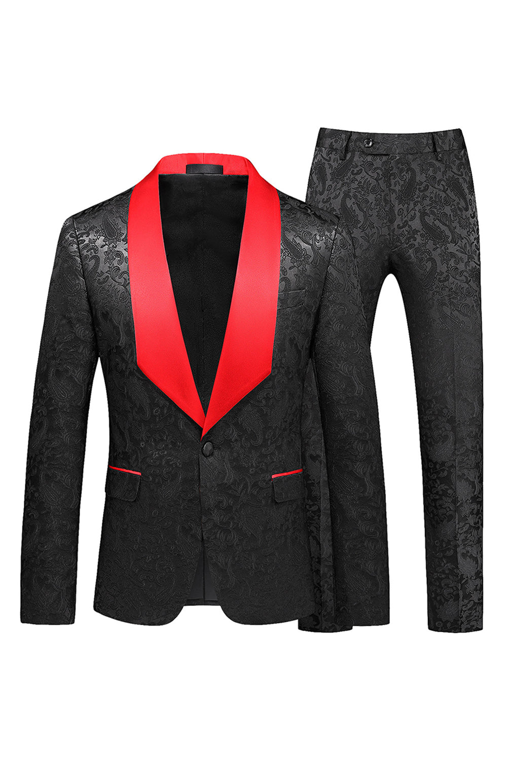 Black Printed Shawl Lapel One Button 2-Piece Men's Prom Suits