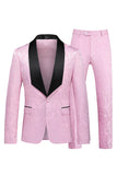 Black Printed Shawl Lapel One Button 2-Piece Men's Prom Suits