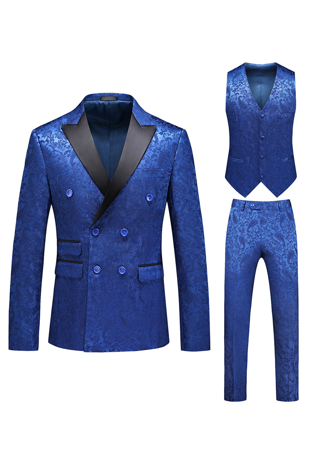 Pink Printed Peak Lapel 3-Piece Men's Prom Suits