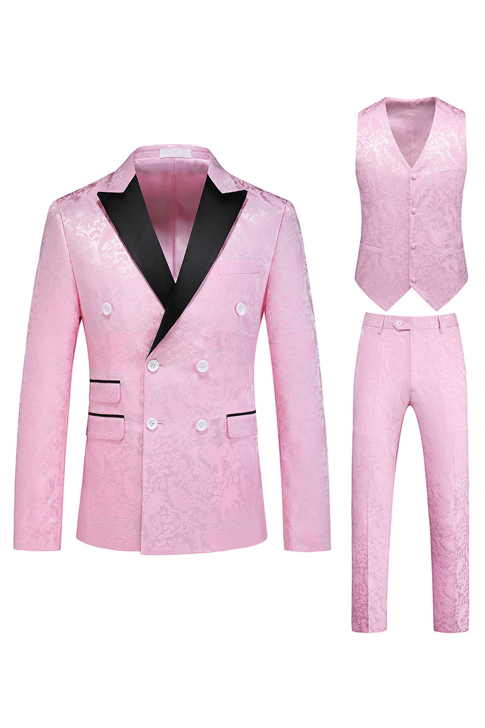 Pink Printed Peak Lapel 3-Piece Men's Prom Suits