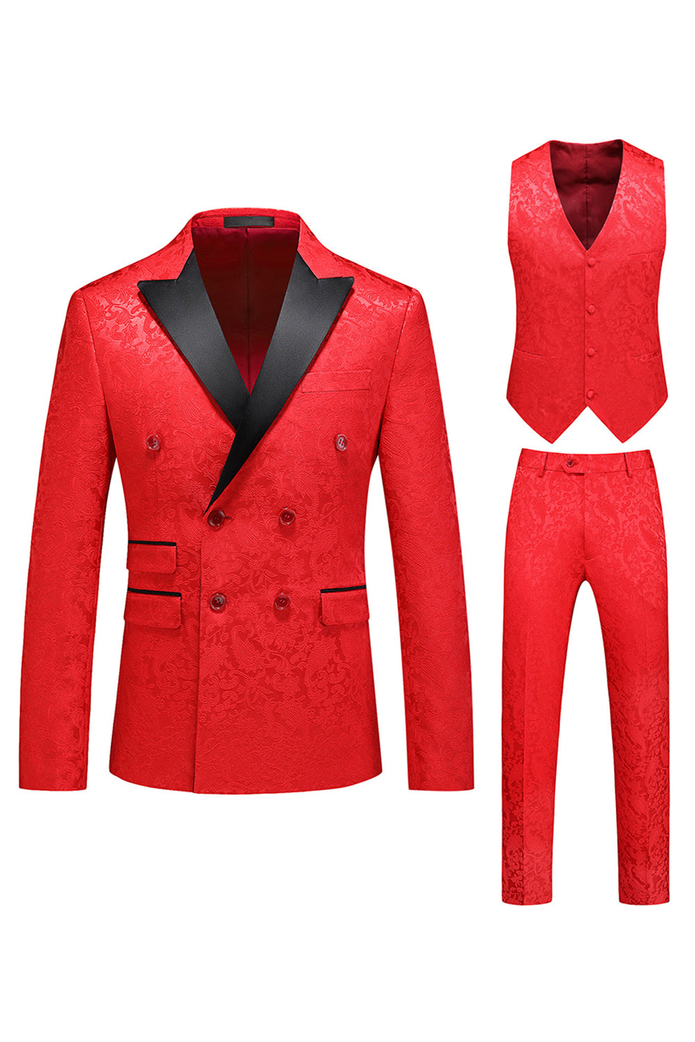 Pink Printed Peak Lapel 3-Piece Men's Prom Suits