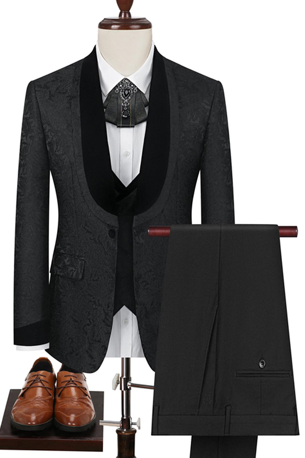 Black Shawl Lapel One Button 3-Piece Men's Prom Suits