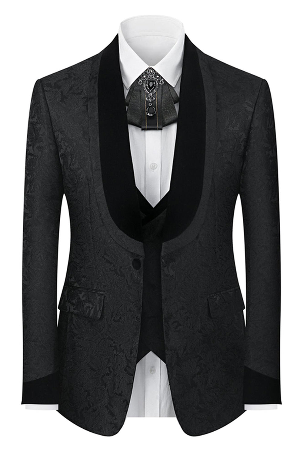 Black Shawl Lapel One Button 3-Piece Men's Prom Suits