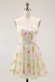 Apricot Floral Sequin A Line Mini Homecoming Dress