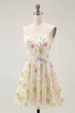 Apricot Floral Sequin A Line Mini Homecoming Dress