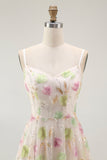Apricot Floral Sequin A Line Mini Homecoming Dress