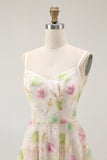 Apricot Floral Sequin A Line Mini Homecoming Dress