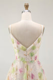 Apricot Floral Sequin A Line Mini Homecoming Dress