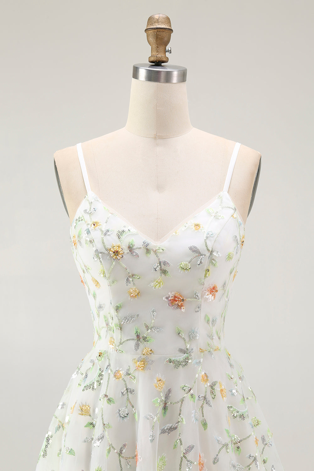 Green Floral A Line Spaghetti Straps Short Homecoming Dress