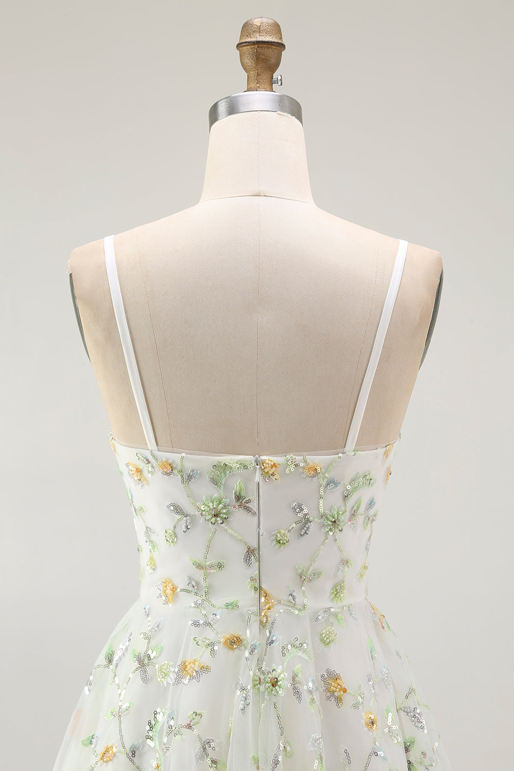 Green Floral A Line Spaghetti Straps Short Homecoming Dress