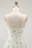 Green Floral A Line Spaghetti Straps Short Homecoming Dress