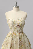 Apricot Floral A Line Illusion Beaded Mini Homecoming Dress
