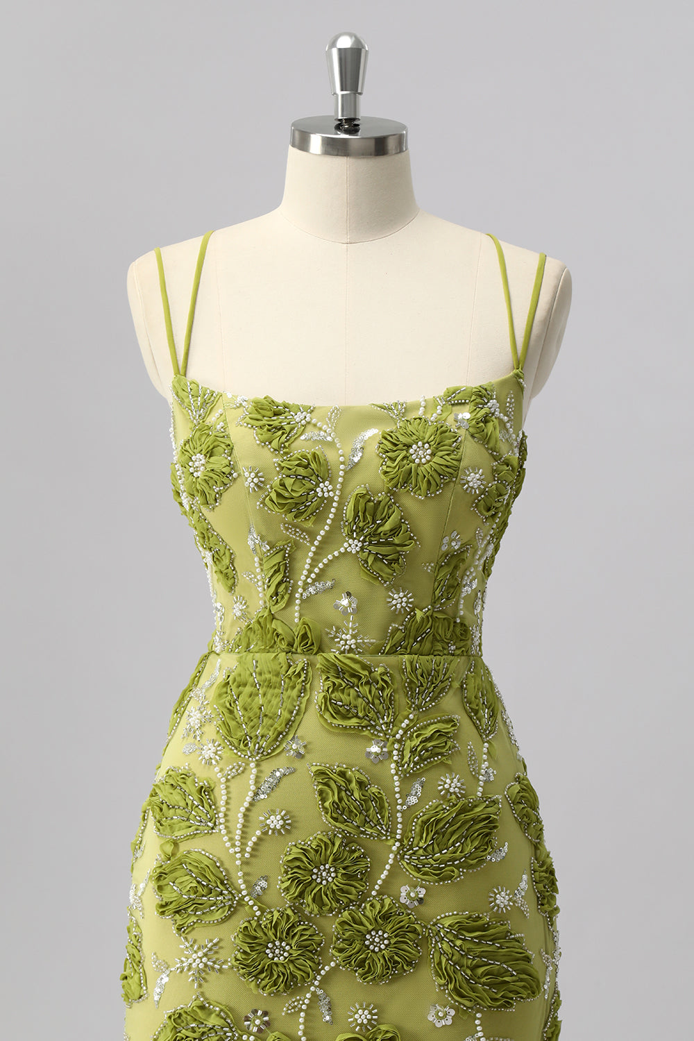 Green Bodycon Beaded Mini Homecoming Dress with 3D Flowers