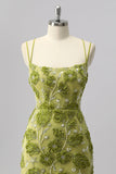 Green Bodycon Beaded Mini Homecoming Dress with 3D Flowers