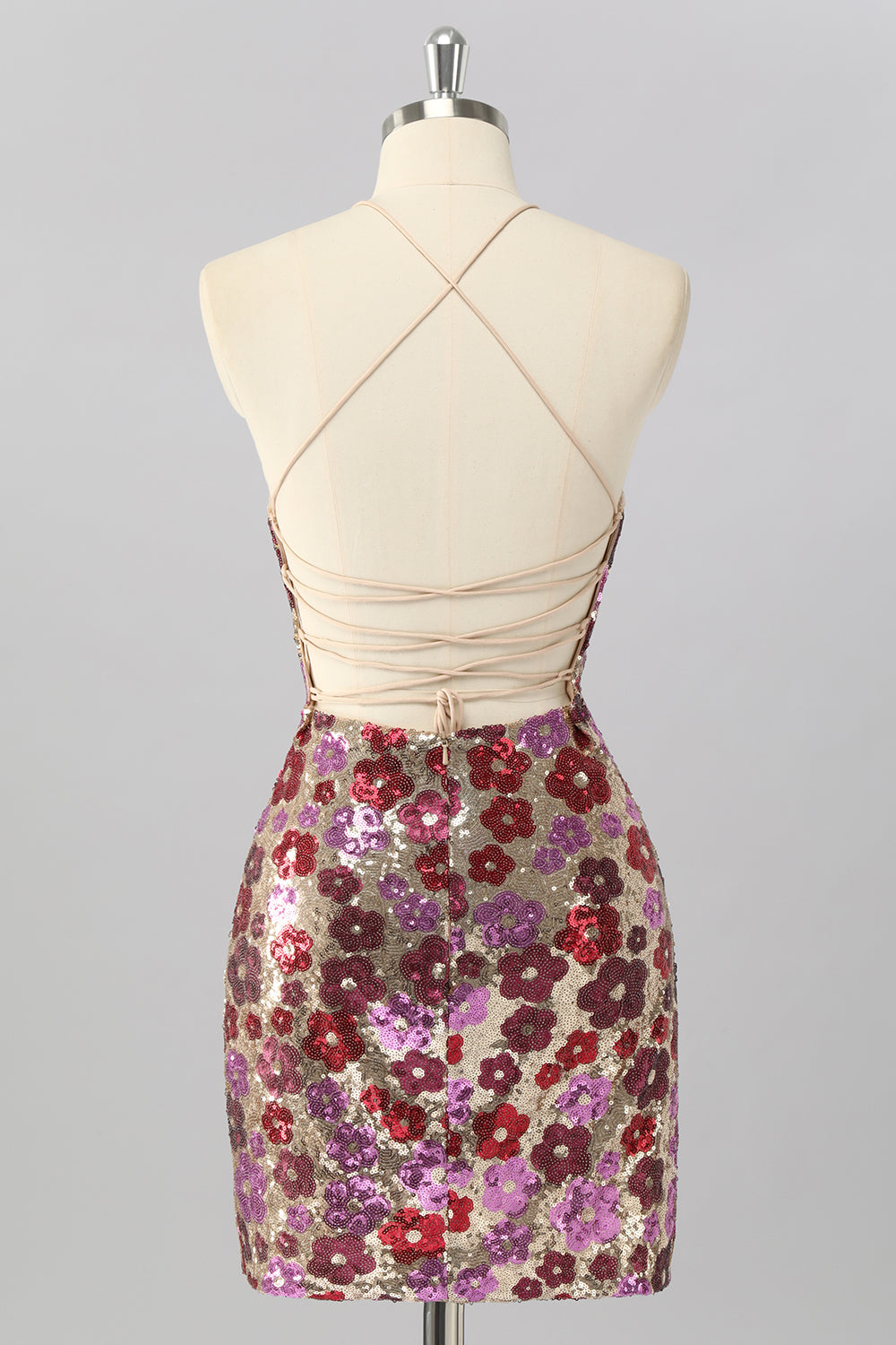 Yellow Floral Sequin Bodycon Mini Homecoming Dress