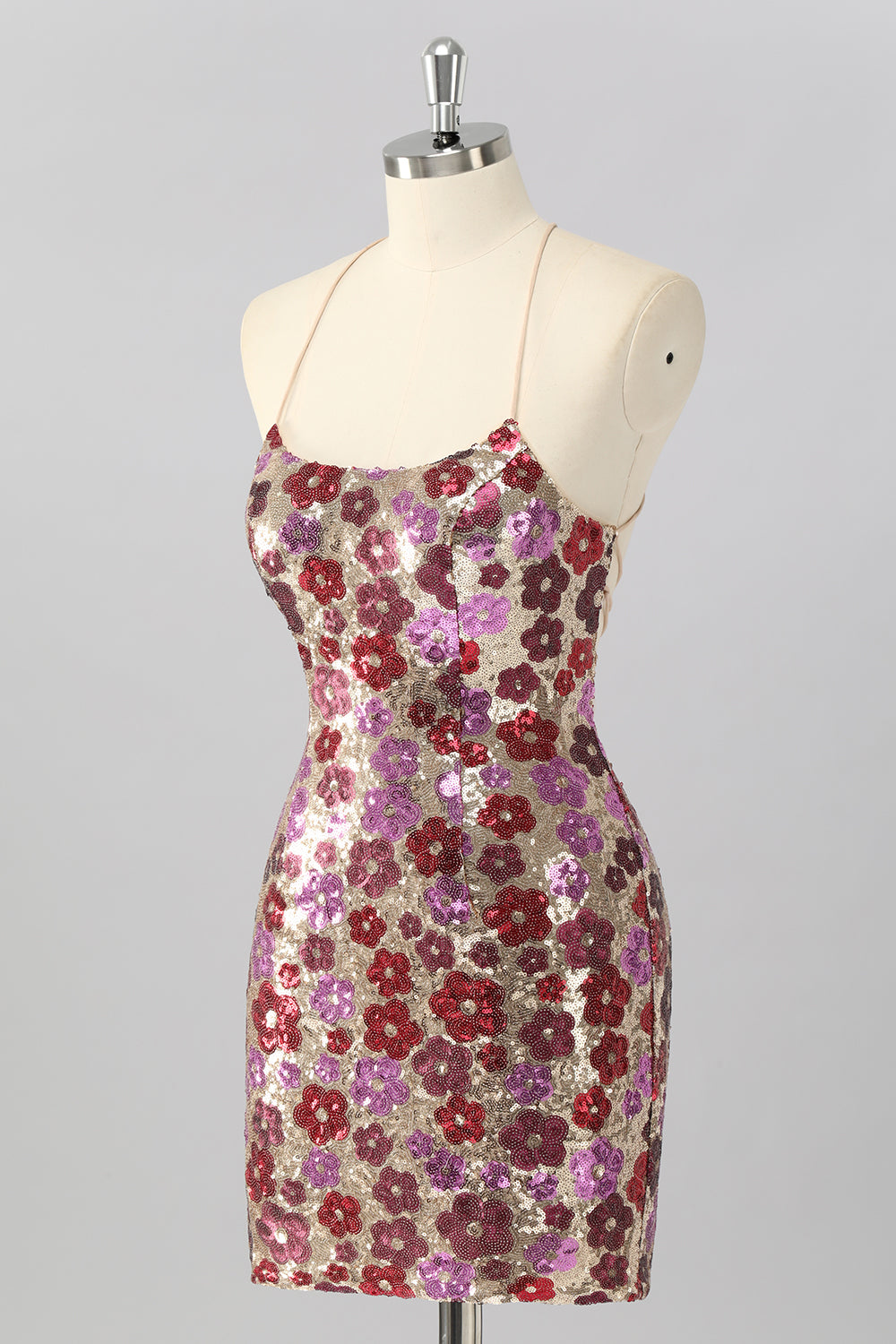 Yellow Floral Sequin Bodycon Mini Homecoming Dress