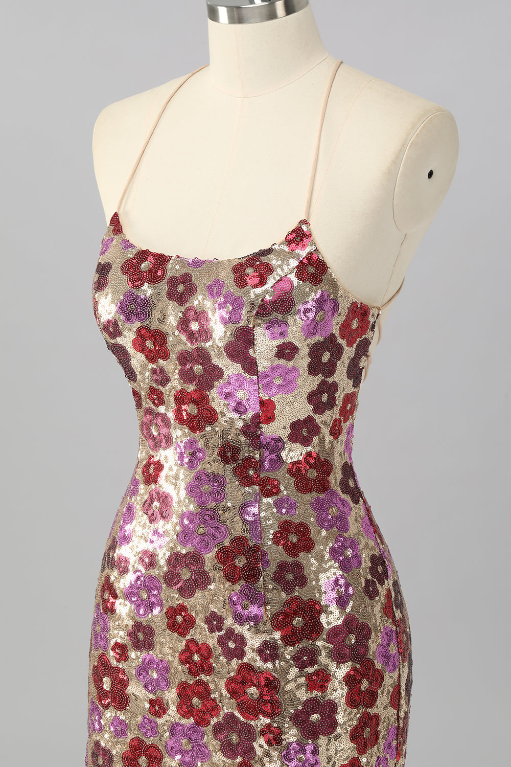 Yellow Floral Sequin Bodycon Mini Homecoming Dress