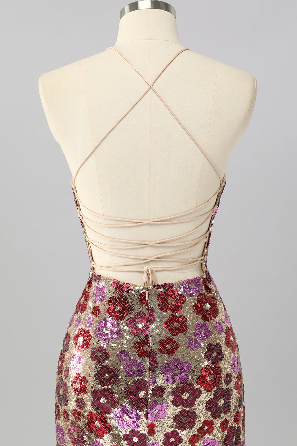 Yellow Floral Sequin Bodycon Mini Homecoming Dress