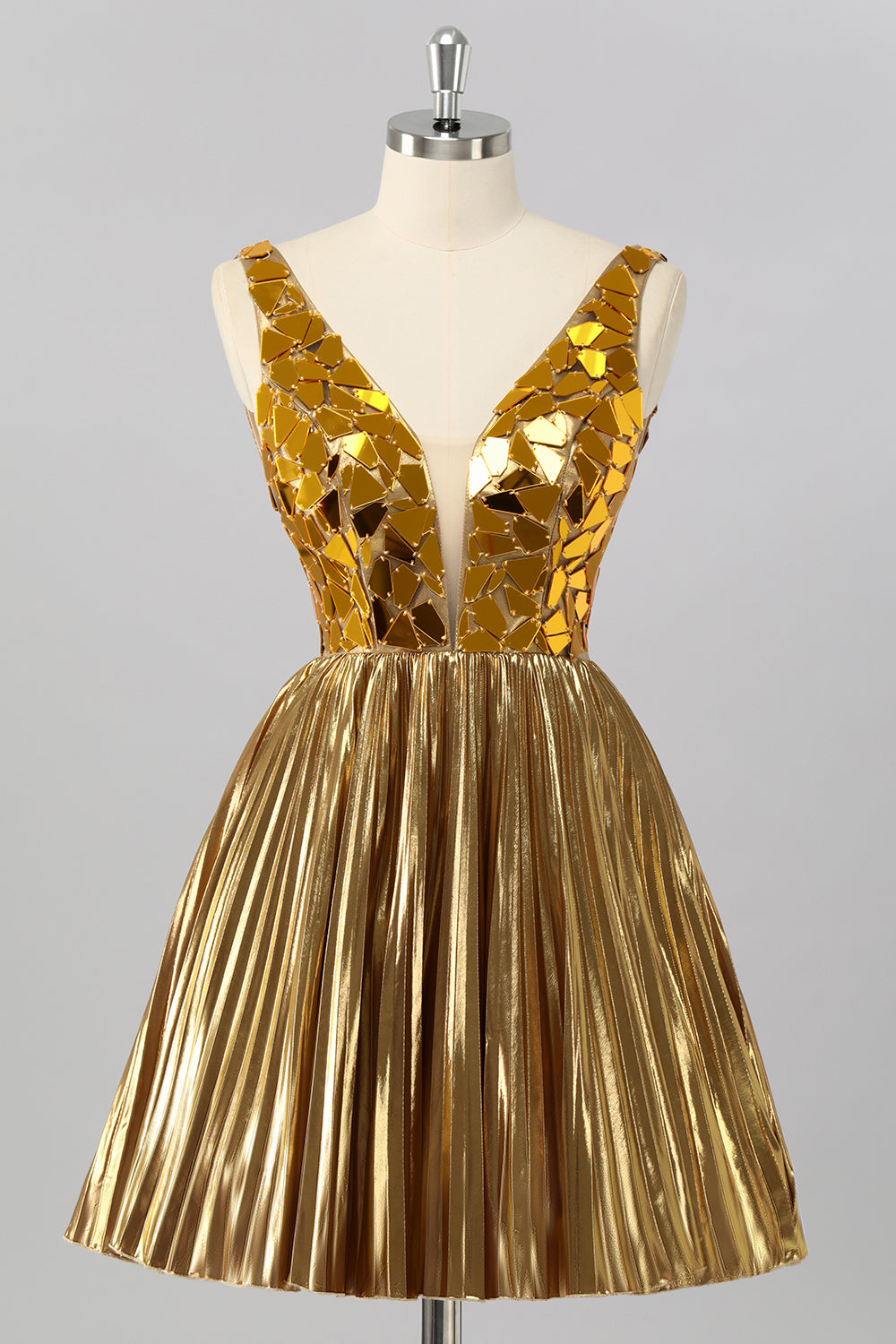 Golden Mirror Metallic A Line Short Homecoming Dress