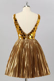 Golden Mirror Metallic A Line Short Homecoming Dress