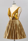Golden Mirror Metallic A Line Short Homecoming Dress