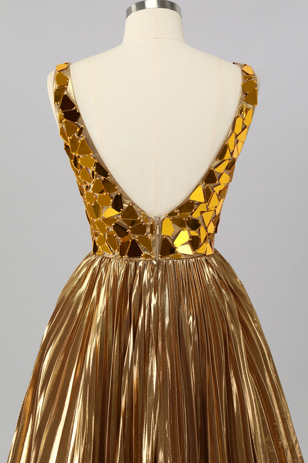 Golden Mirror Metallic A Line Short Homecoming Dress
