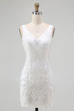 White Bodycon Sequin Short Homecoming Dress