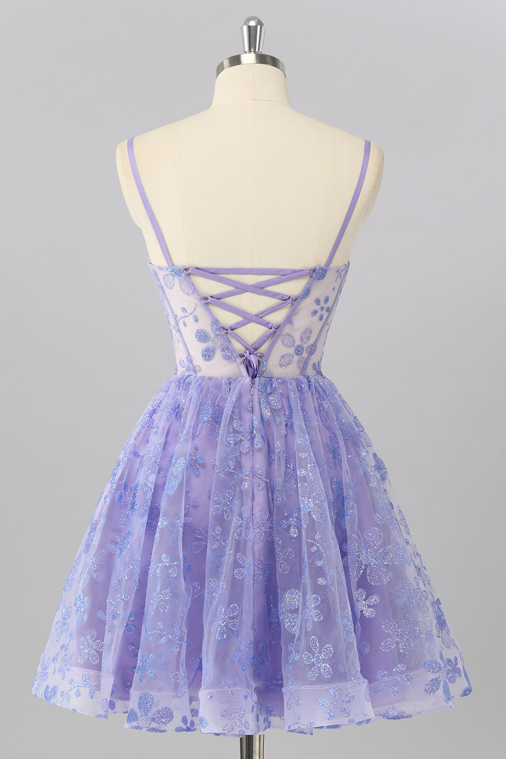 Purple A Line Spaghetti Straps Corset Sequin Homecoming Dress