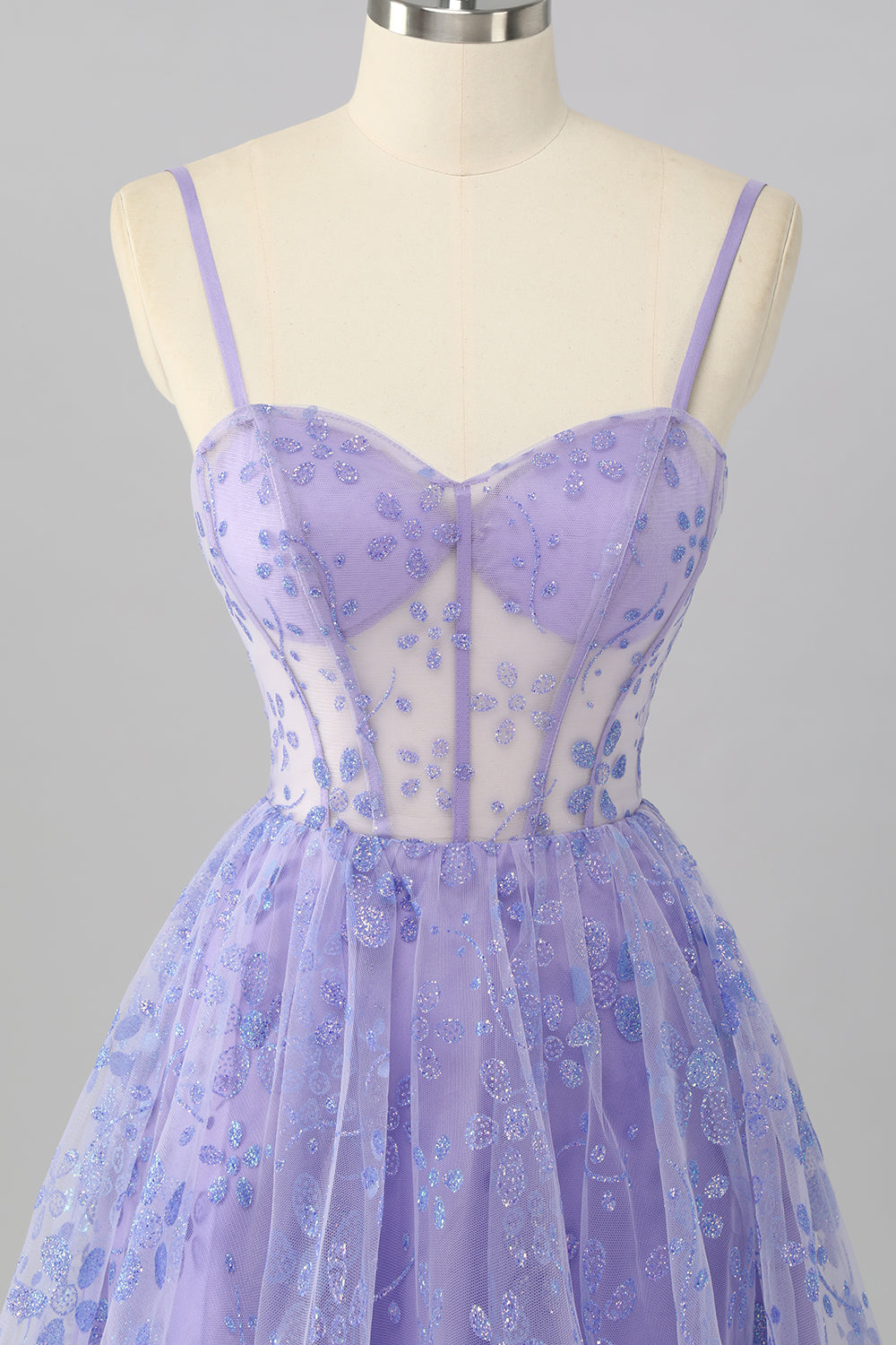 Purple A Line Spaghetti Straps Corset Sequin Homecoming Dress