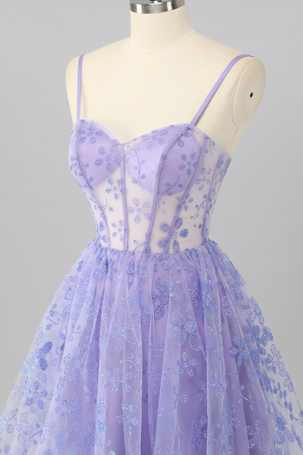 Purple A Line Spaghetti Straps Corset Sequin Homecoming Dress