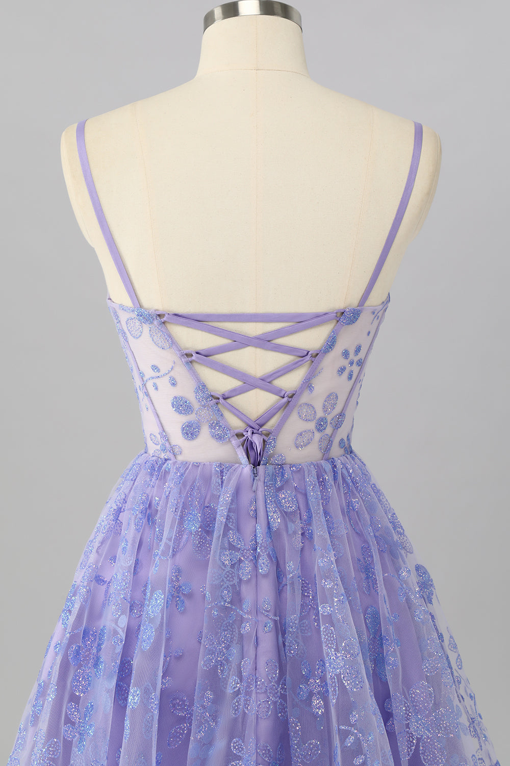 Purple A Line Spaghetti Straps Corset Sequin Homecoming Dress
