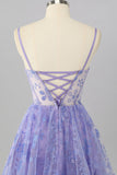 Purple A Line Spaghetti Straps Corset Sequin Homecoming Dress