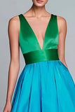 Green and Blue V-Neck A Line Formal Dress