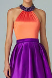 Sparkly Orange and Purple A Line Halter High Low Formal Dress with Beading