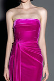 Fuchsia Mermaid Velvet Strapless Formal Dress with Sash