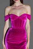 Fuchsia Corset Off the Shoulder Mermaid Maxi Velvet Formal Dress