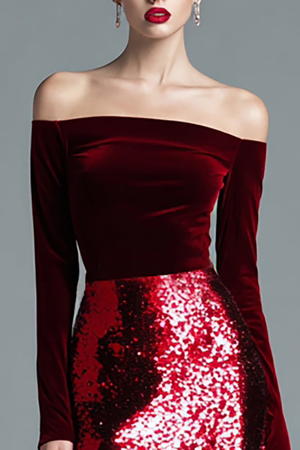 Burgundy Sheath Off the Shoulder Velvet Long Formal Dress