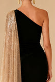 Black Sheath One Shoulder Long Formal Dress with Slit