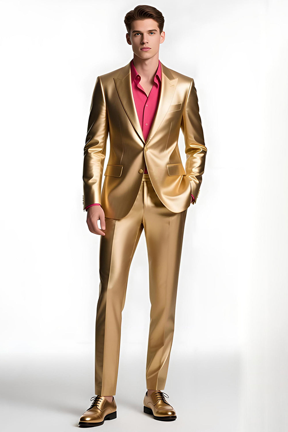 Golden Single Breasted Peak Lapel Men's Prom Suits