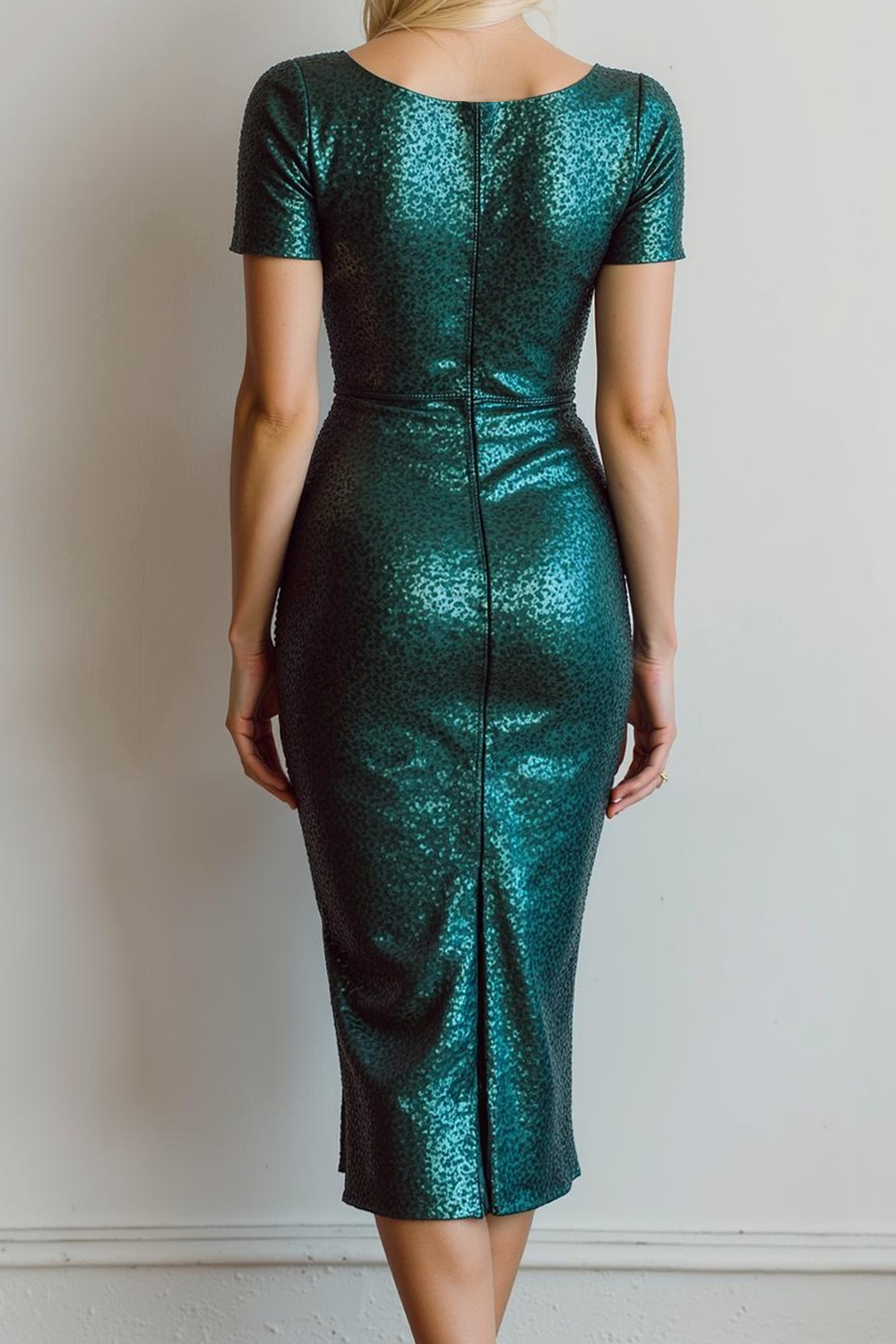 Sparkly Sequin Dark Green Sheath Midi Cocktail Dress