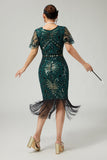 Sparkly Dark Green Pencil 1920s Dress With Fringes