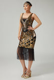 Black Golden Sequined 1920s Dress With Fringes