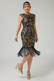Fringed Sequined Bodycon Black Golden 1920s Dress