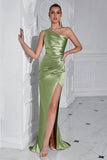 Yellow Mermaid One Shoulder Ruched Maxi Prom Dress with Slit