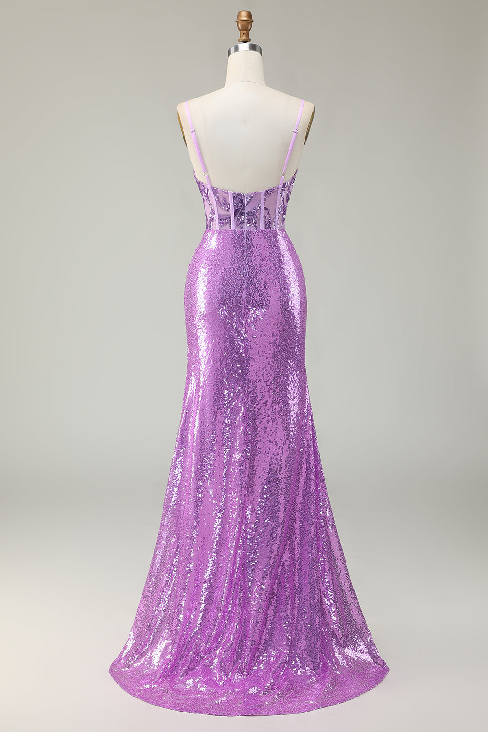 Sparkly Mermaid Purple Corset Sequins Long Formal Dress With Slit