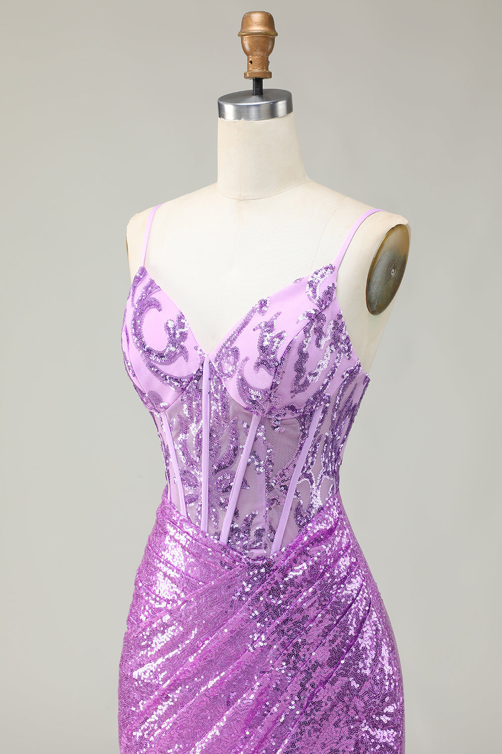 Sparkly Mermaid Purple Corset Sequins Long Formal Dress With Slit