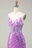 Sparkly Mermaid Purple Corset Sequins Long Formal Dress With Slit