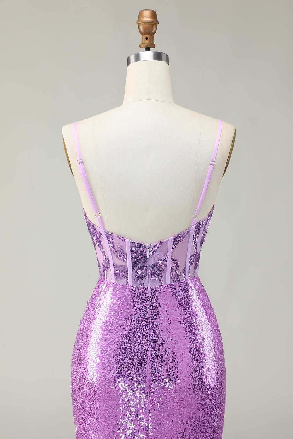 Sparkly Mermaid Purple Corset Sequins Long Formal Dress With Slit
